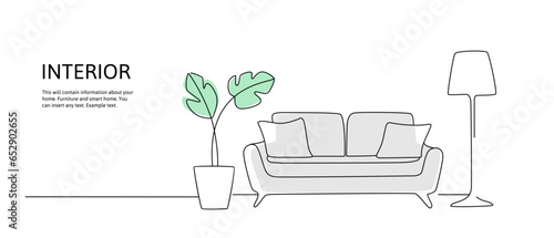 line drawing of sofa and lamp. Interior apartment Doodle