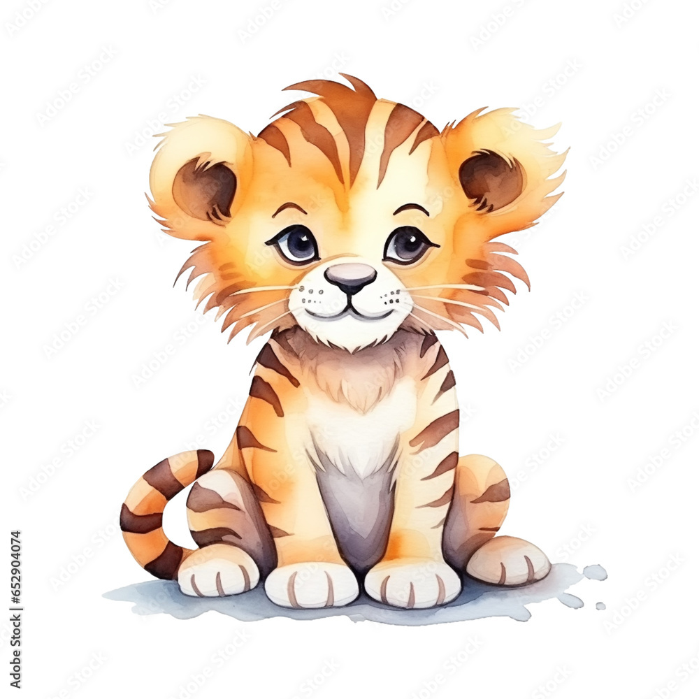 Watercolor cute tiger isolated on transparent background. Watercolor cute tiger isolated on transparent background.
