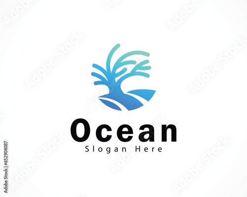 ocean logo creative tree beach sea wave logo design