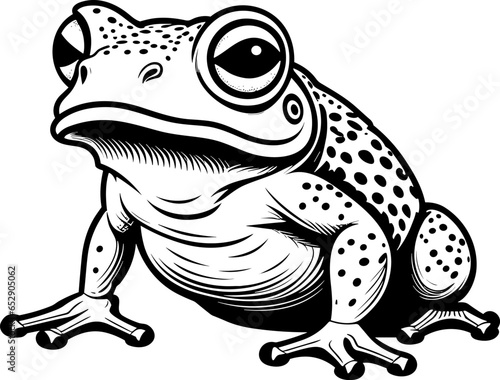  A minimalistic vector logo featuring a graceful black and white toad. Isolated on a white background. EPS-10