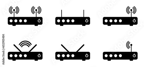 Network, router related signal. Wifi router icon. Connect, plug to internet service wireless sign. For 4G or 5G connection. Digital, modem or ethernet router. Wireless broadband modem with antennas