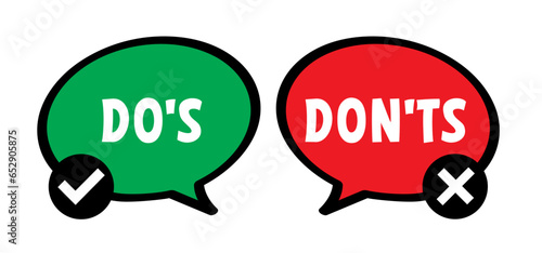 Emoticon sign. do's en don'ts or do and don't, check mark. Compliments, Vector do and dont checklist, okey, yes, like hand thumb up or thumbs down. Unlike or dislike compliment. Good finger.