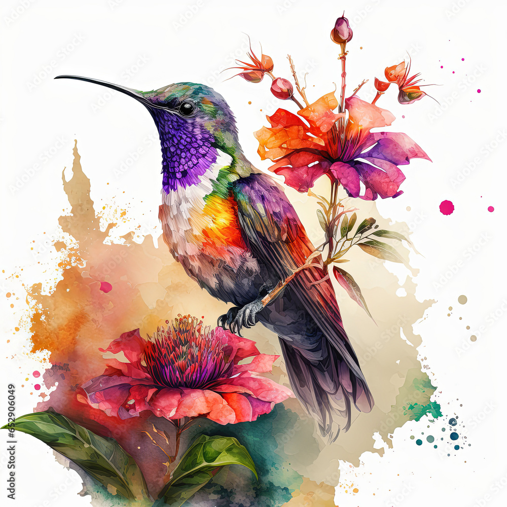 Bird in watercolor painted for decoration