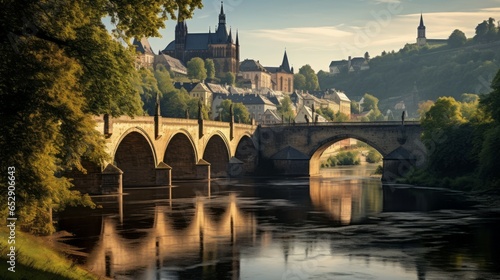 Awe-Inspiring Gothic Bridge Spanning a Serene River photo