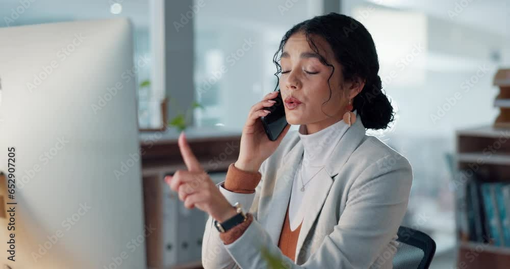 Woman at desk with computer, phone call and advice, report or info at digital agency. Cellphone, negotiation and happy businesswoman at tech startup with crm discussion, networking project and smile. Woman at desk with computer, phone call and advice, report or info at digital agency. Cellphone, negotiation and happy businesswoman at tech startup with crm discussion, networking project and smile.