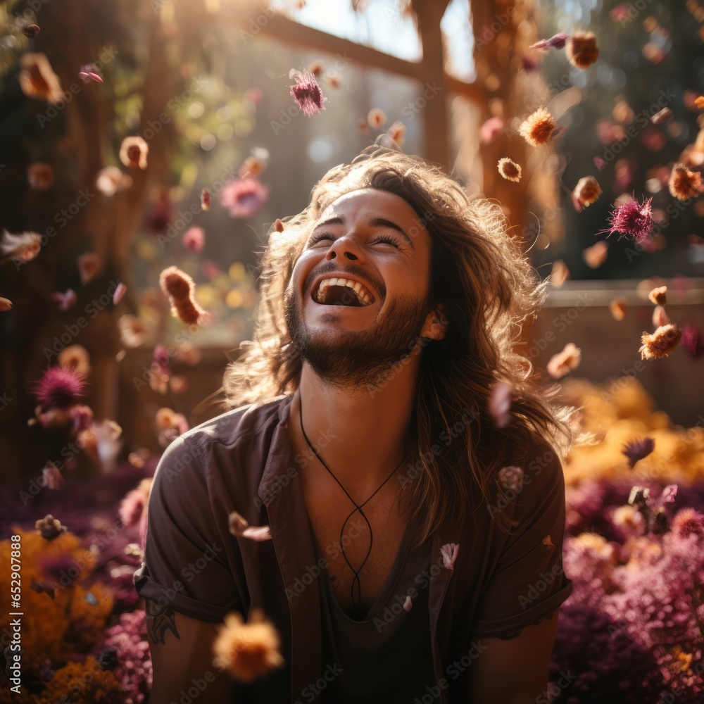 A happy man showing the effects of a stress relief supplement.