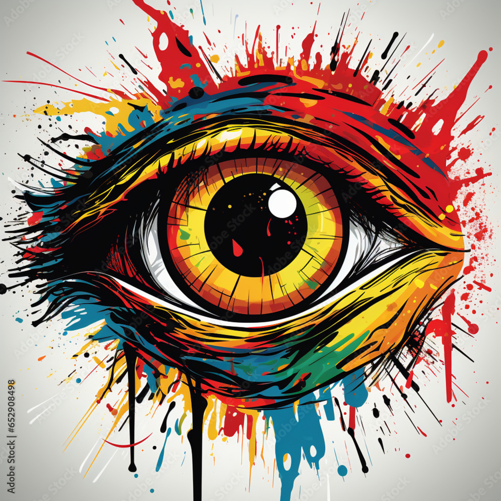 kolorowe oko, przedstawione jako kolorowa wizja malarska - obrazy, fototapety, plakaty 