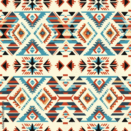 Aztec style blue seamless geometry pattern with tribal ornament. Ornamental ethnic background collection. Use for fabric prints, surface textures, cloth design, wrapping.