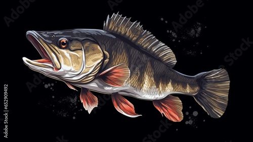 fishing zander graphic in dark colours realistic style.Generative AI
