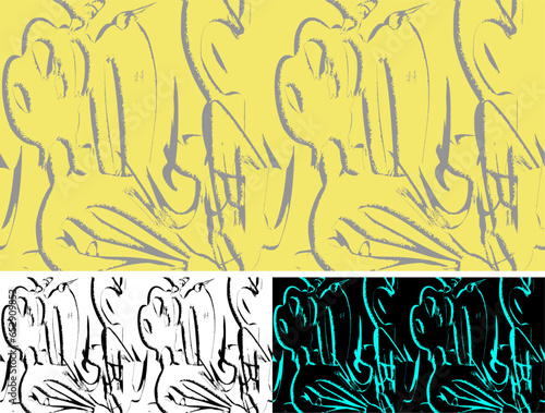 A set of seamless patterns in graffiti style with a transparent base on various plain backgrounds. With the ability to change the background. Vector.