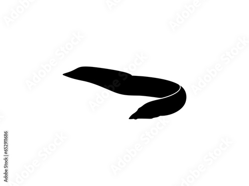 Silhouette of the fire eel (Mastacembelus erythrotaenia) is a relatively large species of spiny eel, can use for art Illustration, logo type, pictogram, website, or graphic design element. Vector 