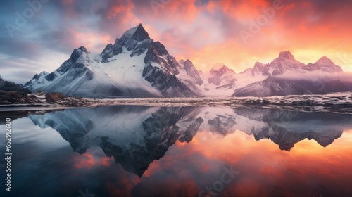 A Breathtaking Sunset Scene with a Glassy Lake in a Mountain Valley © Nicolas