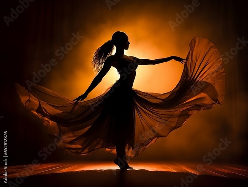Elegance in Motion: Silhouette of a Dancer Showcasing the Beauty of Dance in its Purest Form - Perfect for Themes of Grace and Elegance - Evoking Awe and Admiration