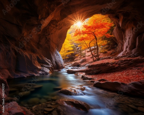 Discover the Hidden Beauty  A Serene Waterfall Amidst Autumn Foliage