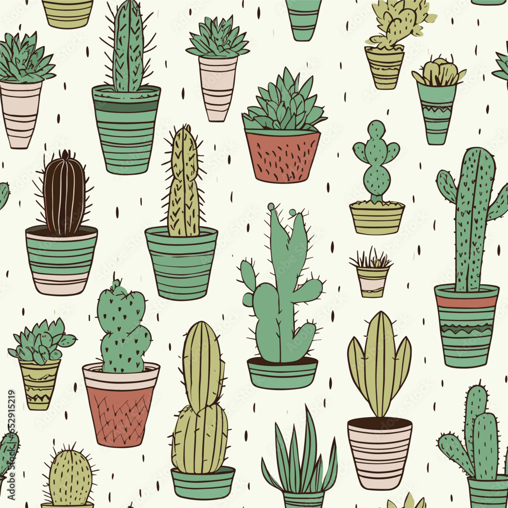 Hand drawn decorative seamless pattern with cactus and succulents. Perfect for fabric, textile. Vector background. Hand drawn decorative seamless pattern with cactus and succulents. Perfect for fabric, textile. Vector background.