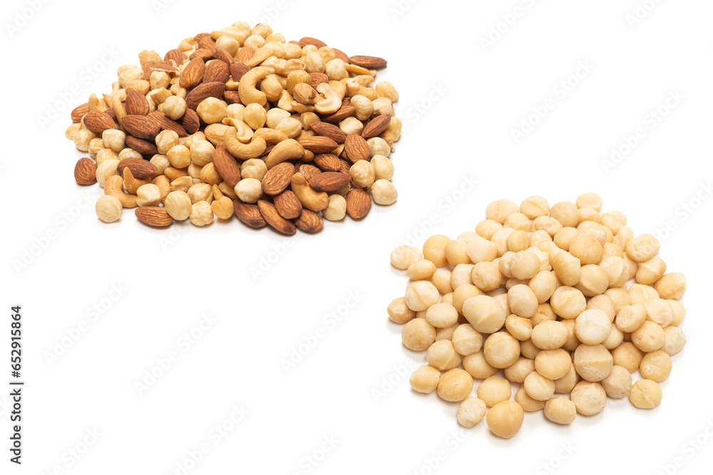 Mix of nuts isolated on white background. Top view. Mix of nuts isolated on white background. Top view.