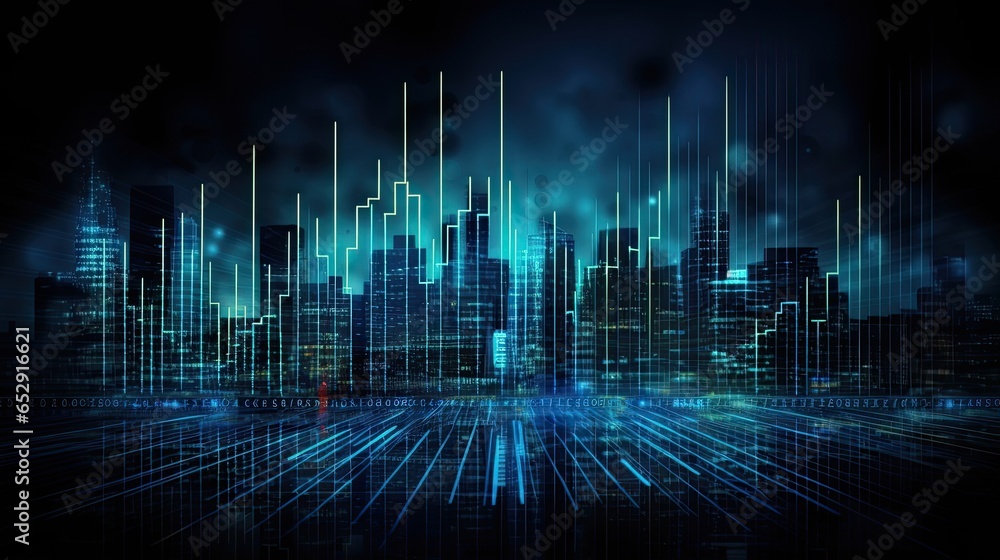 Stock exchange market graph and progress of business financial and investment data analysis on blue background Stock exchange market graph and progress of business financial and investment data analysis on blue background