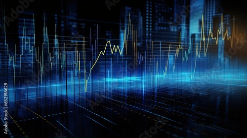 Stock exchange market graph and progress of business financial and investment data analysis on blue background