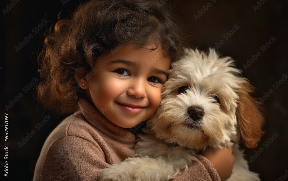 A Heartwarming Moment: Toddler's Gentle Hug on a Puppy A Heartwarming Moment: Toddler's Gentle Hug on a Puppy