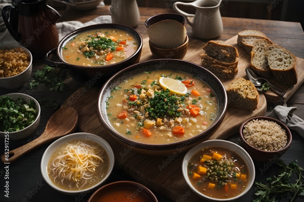 Dinner served with spices and herbs on the table. Generative AI. Dinner served with spices and herbs on the table. Generative AI.