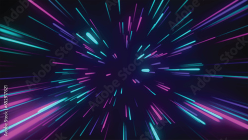 Background of zooming, looping neon lines.