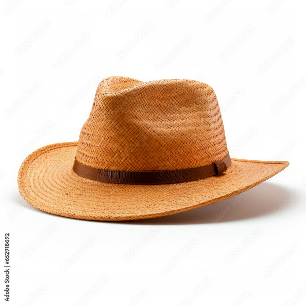 A stylish summer straw hat, isolated on a clean white background, perfect for staying cool and fashionable on hot days.