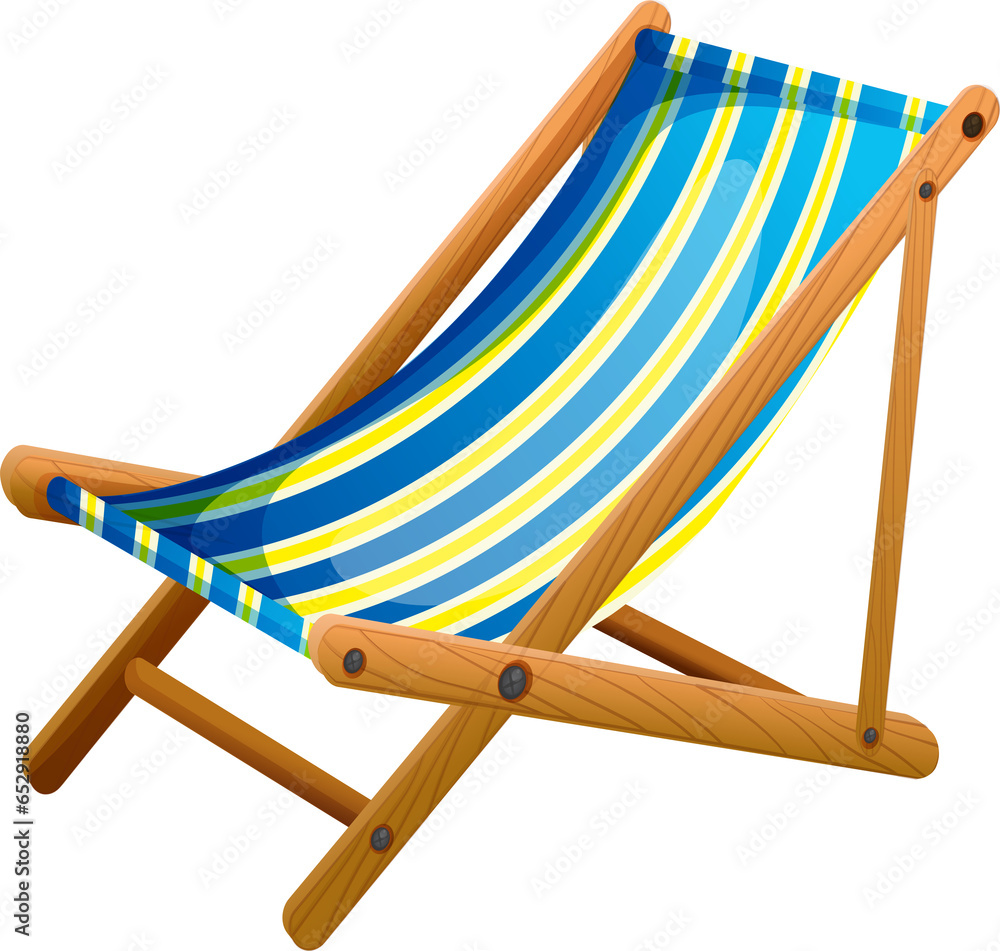 Illustration of  blue and yellow striped beach chair on white background