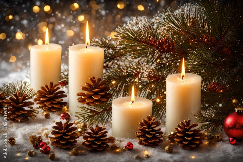 christmas decoration with candle 4k HD quality photo.