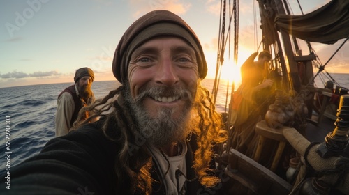 A man with dreadlocks on a boat in the ocean