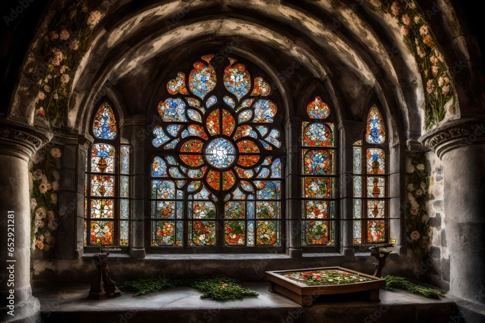 stained glass window in church 4k HD quality photo. 