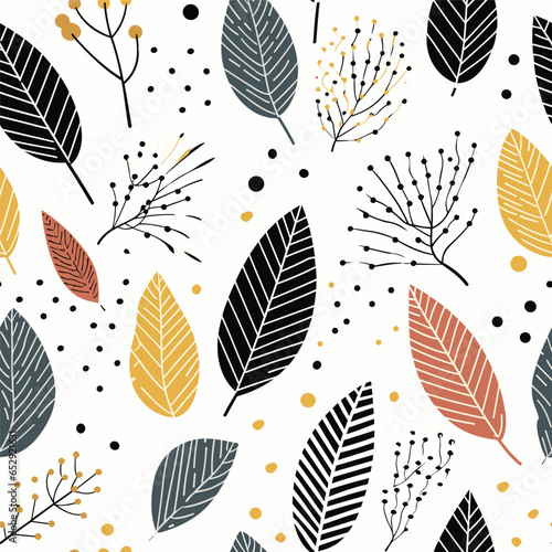 Scandinavian seamless doodle pattern with vintage leaves sketch. For wrapping paper. Ideal for wallpaper, surface textures, textiles.