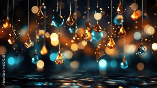 Abstract Christmas Crystal lights decorations in new year winter background, AI generated