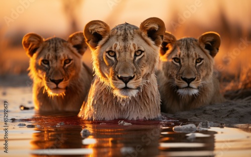 Close-up of Lions Resting in the Golden Light of Sunset