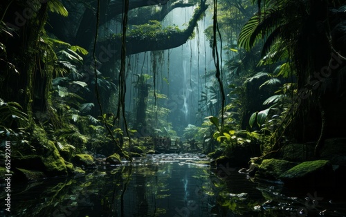 Into the Green Abyss  A Breathtaking Rainforest with a Majestic Waterfall