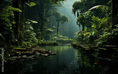 Nature s Symphony  A Stunning Rainforest Landscape with a Cascading Waterfall