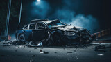 Car accident on highway, crashed auto, automotive insurance concept