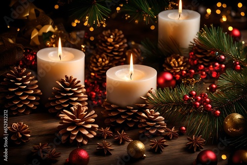 christmas decoration with candle 4k HD quality photo. 