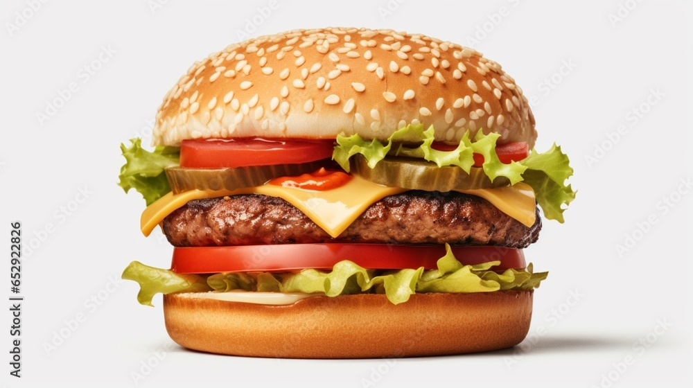 hamburger isolated white background delicious.Generative AI hamburger isolated white background delicious.Generative AI