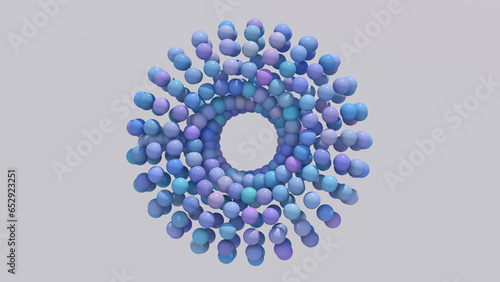 Circle shape with blue, purple balls. Abstract illustration, 3d render.