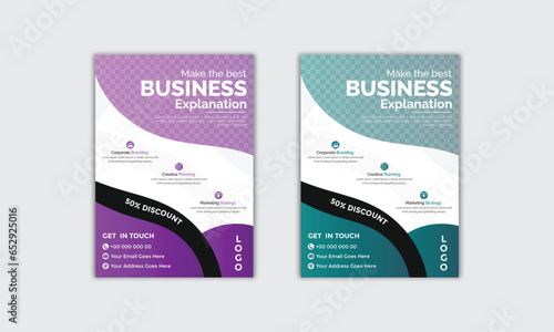 Corporate modern business flyer template design set, minimal business flyer template or catching flyer design, flyer in A4 with business proposal, modern with Purple and Green flyer