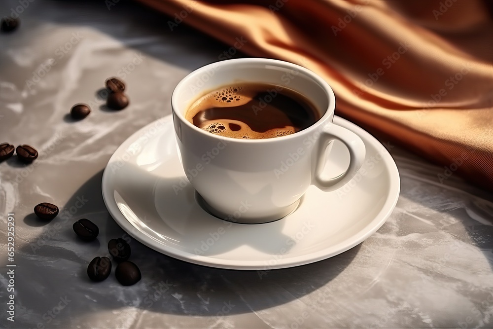 Top-View Espresso Coffee Cup on Marble Countertop Top-View Espresso Coffee Cup on Marble Countertop
