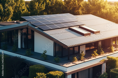 A house with a solar panel on the roof photo