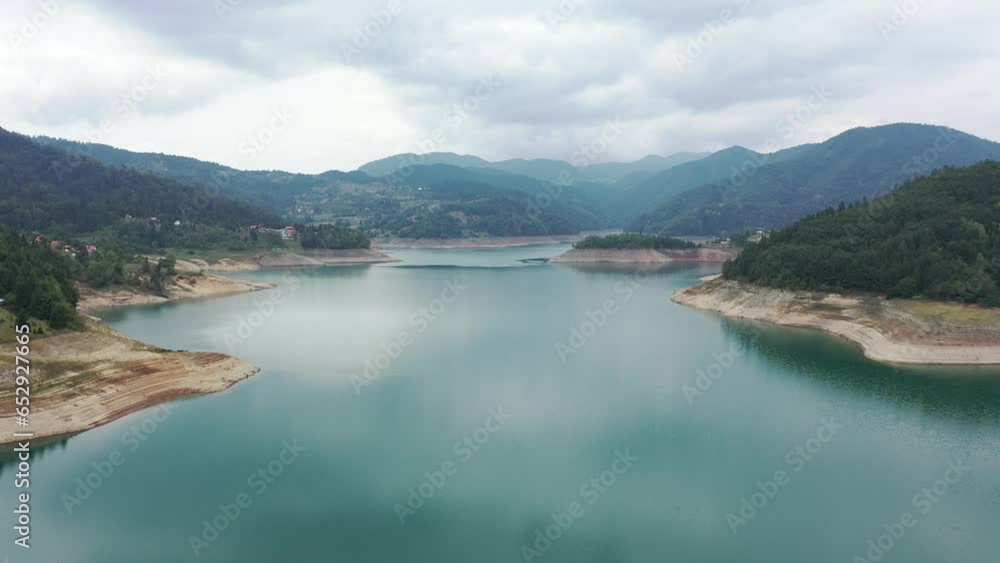 Aerial view of blue lake Zaovine from Mount Tara in Serbia. Summer. Aerial view of blue lake Zaovine from Mount Tara in Serbia. Summer.