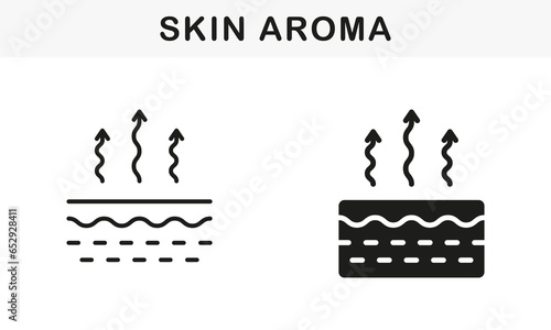 Skin Structure and Arrows Up Moisture, Aroma Symbol Collection. Moisture Evaporation of Skin Line and Silhouette Black Icon Set. Skin Water Loss Pictogram. Isolated Vector Illustration