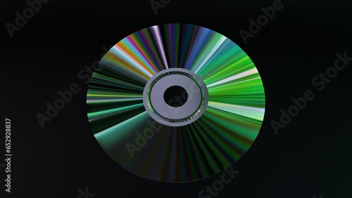 Abstract concept. CD DVD disc on a black isolated background. Neon blue purple color. Rainbow. 3d illustration