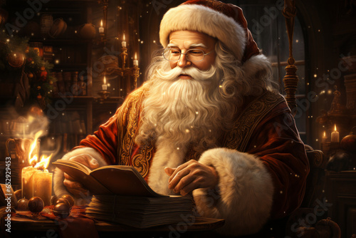 Santa Claus, Merry Christmas and Happy New Year illustration, AI generated © Nattawat
