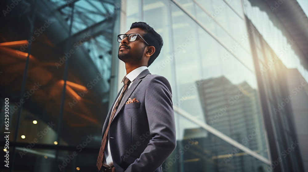 Amidst city life, a prosperous Eastern Indian businessman dreams of new business goals and success, showcasing leadership vision.. Amidst city life, a prosperous Eastern Indian businessman dreams of new business goals and success, showcasing leadership vision..