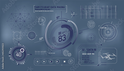Set of infographic elements about virtual reality drone control.