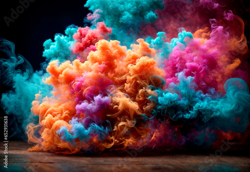 Magic explosion, game bomb boom effect with colorful clouds. 