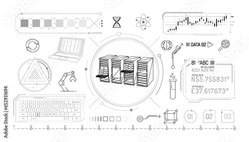 Set of infographic elements about scientific data storage.